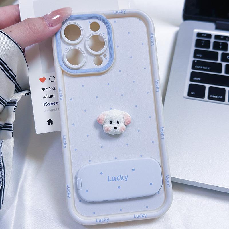 Adorable Pink Polka Dot Phone Case for Apple 17 Pro Max/15 Plus in Cute Puppy Design, Also Fits Blue iPhone 16