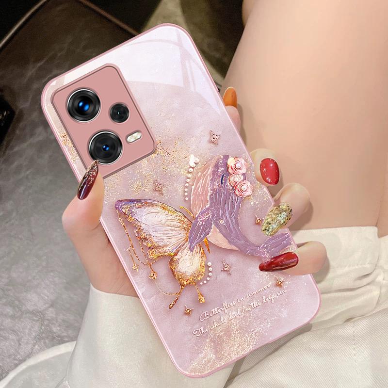 Dreamy Butterfly Colors For Xiaomi 14 Ultra 13 Lite Redmi Note 13 11 Pro 12 Plus Poco X6 3 Pro F4 6 GT Tempered Glass Phone Case
