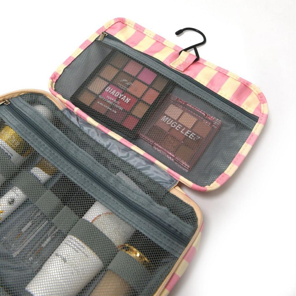 Striped Unisex Toiletry Bag - Large-Capacity Travel Toiletry Bag with Hook, Foldable and Portable for Storing Cosmetics, Gym