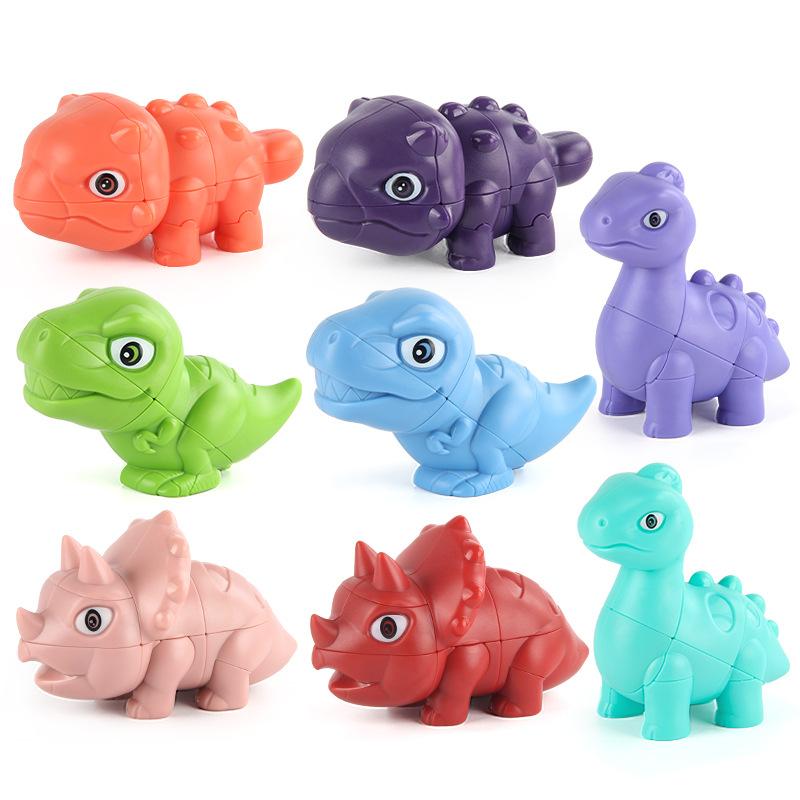 Children'S Science And Education Puzzle Dinosaur Rubik'S Cube 2-In-1 Set, Smooth Rotating Third-Order Cartoon Animal Rubik'S Cube Toy