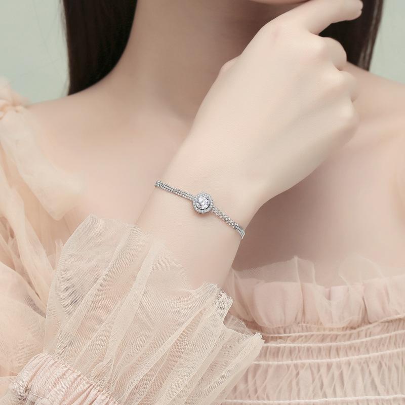 Bransoletka ze srebra próby 925 dla kobiet, klasyczna bransoletka z moissanitem i nową okrągłą torebką, uniwersalna bransoletka z anty-prawdziwymi diamentami