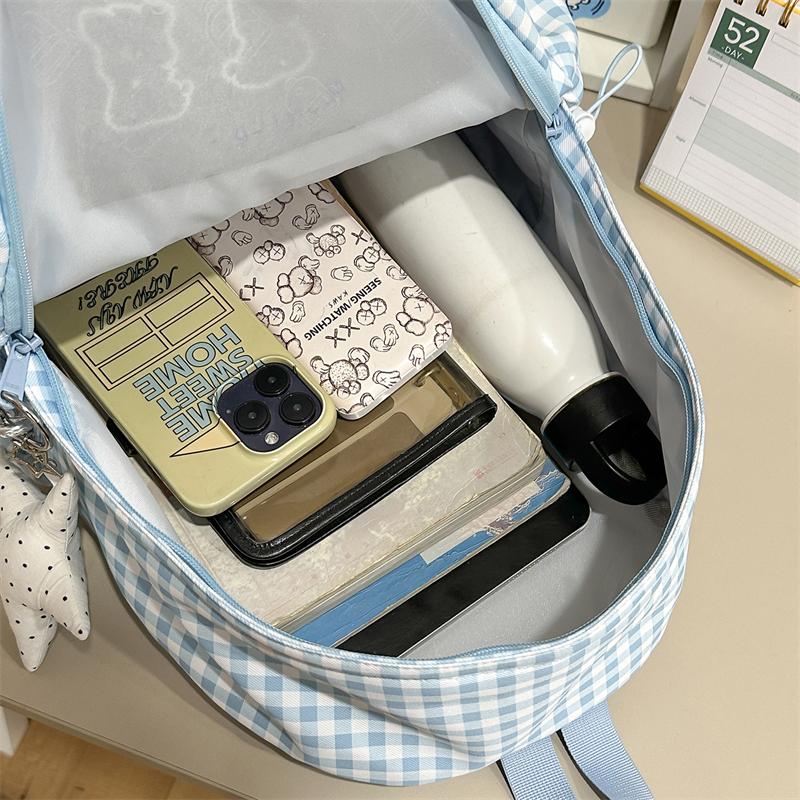 Plaid Student Schoolbag Cartoon Puppy Backpack
