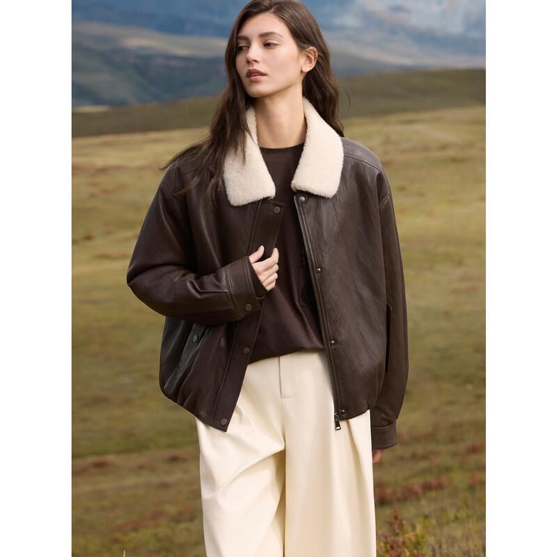 ELLE Women's Plush Collar Faux Leather Jacket