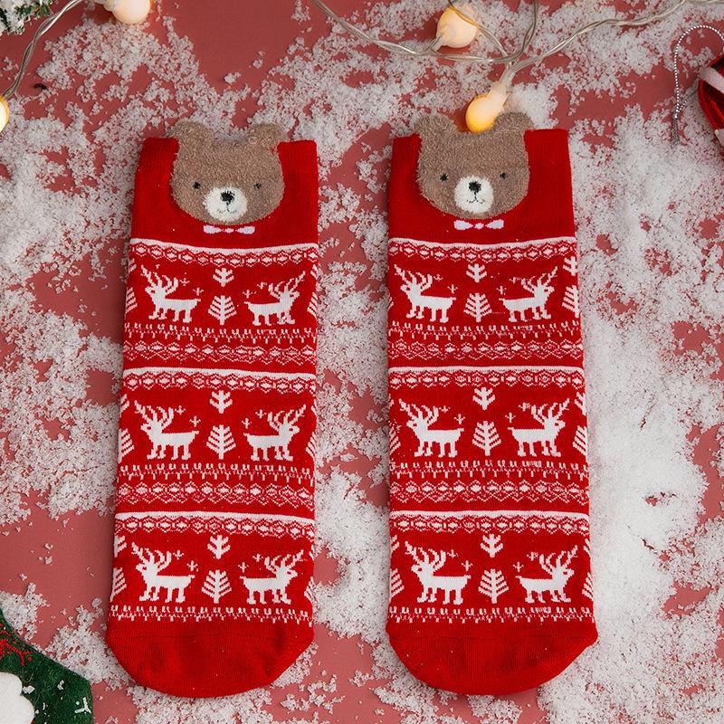 Women's Red Christmas Mid-Tube Socks - Cute Japanese Style Wedding Design