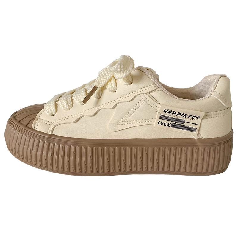 

B-9289 latex insole/shell head platform white shoes women s shoes leather surface casual shoes 2025 new board shoes 40