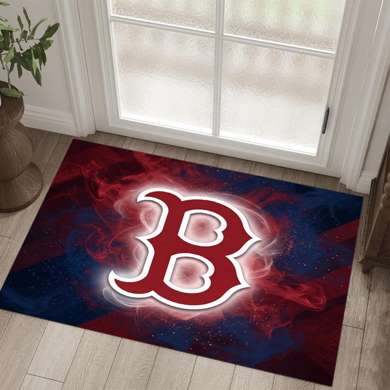 Boston Red Sox Design Crystal Velvet Carpet Cozy Non?Slip Printed Rug For Bedroom Living Room Entrance