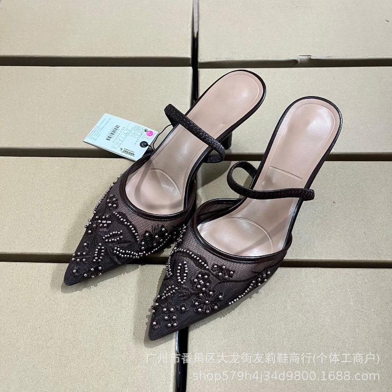

ZAR s new autumn products, pointed toe bag head back empty solid color, embroidered mesh stiletto Muller shoes 42