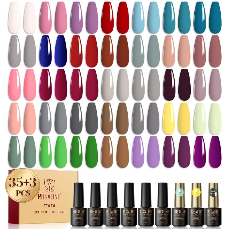

ROSALIND 38pcs Professional Nail Kit Nail Gel Set Soak Off Nail Polish Hybrid Semi Permanent Gel Varnishes for Starter Set