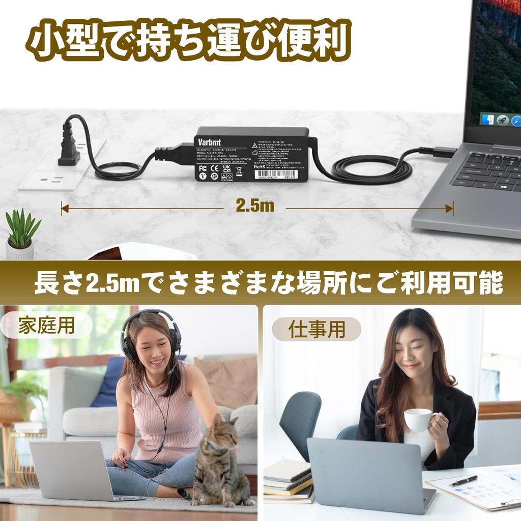 Varbmt 90W Lenovo AC Adapter, USB C Type-C Power Adapter, Laptop Charger Compatible with Lenovo Thinkpad L380, L390, L480, L490, L580, L590, Yoga, X27