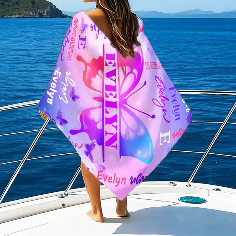 Personalisierter Name Dein Name Kunst Design Mikrofaser Strandtuch Super Weich & Saugfähig für Bad, Strand, Reisen Badezeit Zubehör, Fan Geschenke