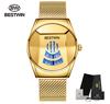 2021 Bestwin Sport Chronograph Wristwatch for Men Casual Gold Quartz Watch with Leather Band Cartoon Style