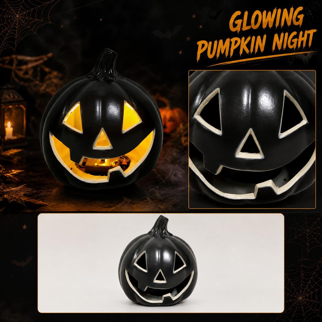 Hollow Pumpkin Decoration with Built-In Light Halloween Ornament for Indoor Outdoor Seasonal Display Home Tabletop Accent