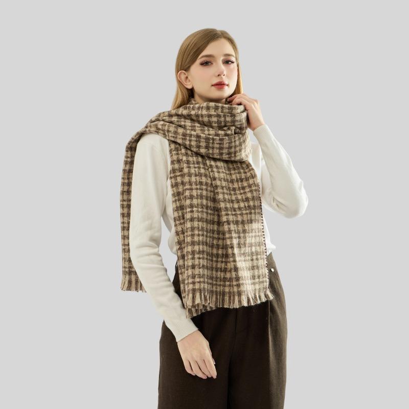 New Thousand Birds Grid Scarf Women's Winter Day Versatile Hemming Grid Scarf Thickened Warm Scarf