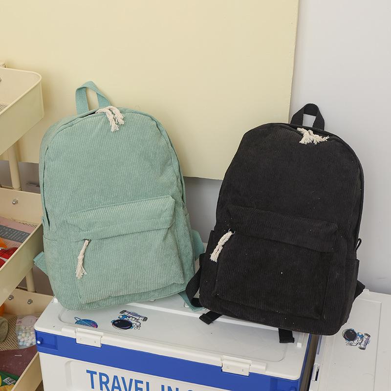 Schoolbag new solid color student schoolbag female corduroy high value large capacity backpack simple college student simple