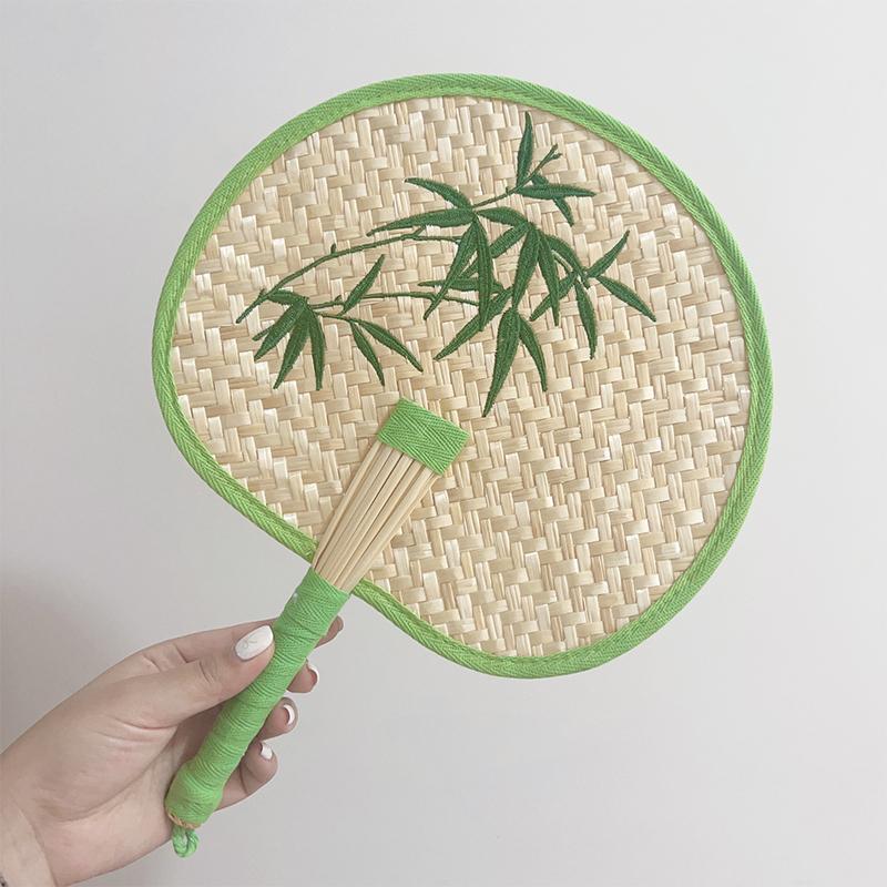 Retro Palm Fan For Summer Home Hand-Woven Straw Fans Bossom Plum Flower Embroidery Summer Cooling Hand Fan