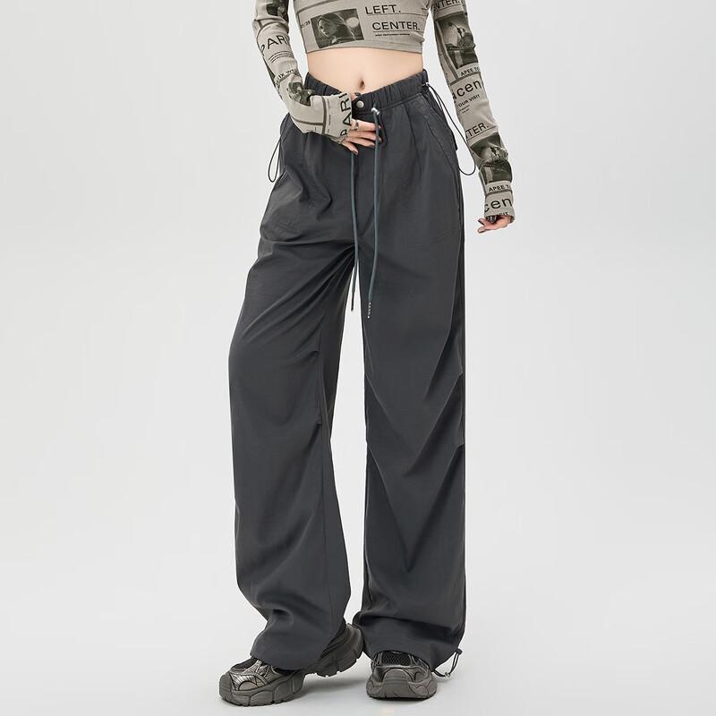 Women's High-Waist Drawstring Cargo Wide-Leg Pants