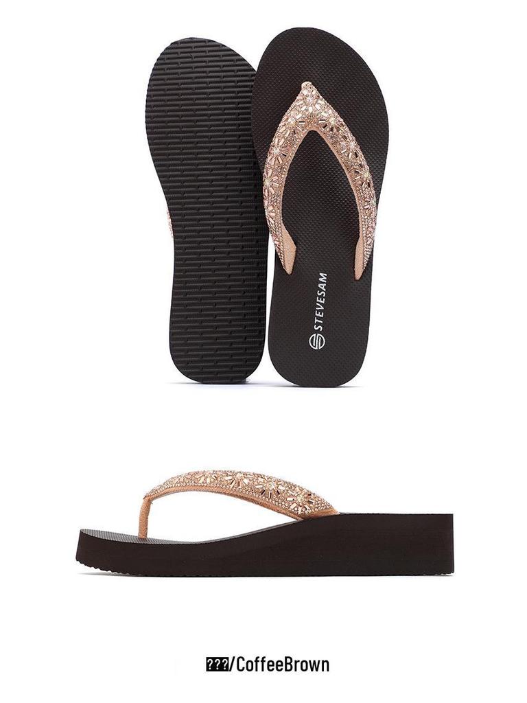 Dámské letní klínkové sandály s kamínky - Protiskluzové, Zvyšující výšku, Neformální plážové oblečení