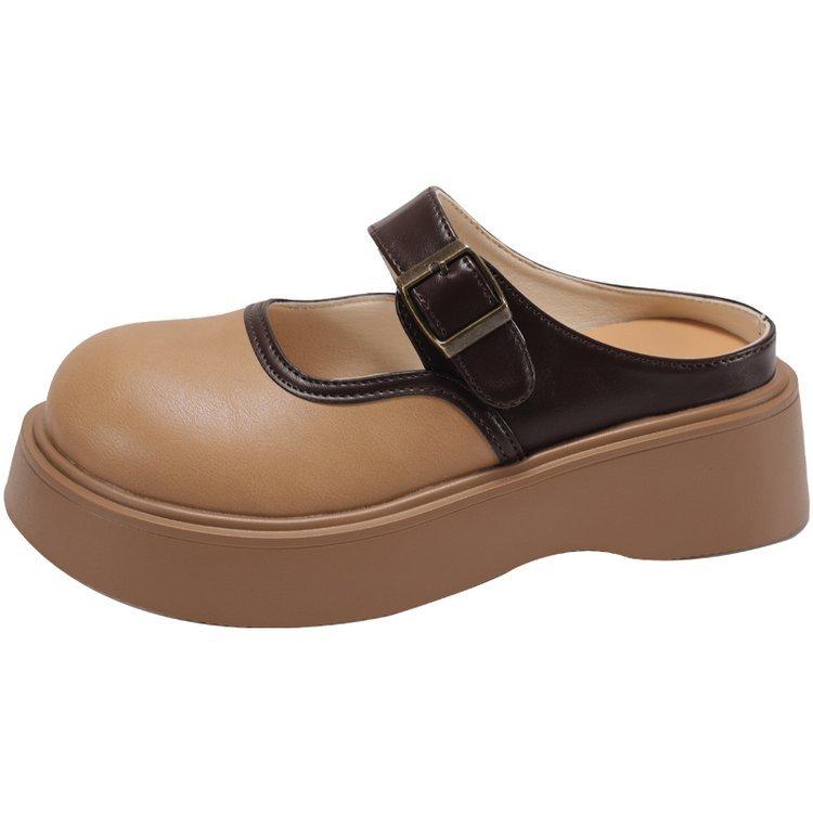 [Youshilai] Round Head Thick Bottom Lazy One-pedal Women's 2025 Spring New Belt Buckle Fashionable Outer Slippers