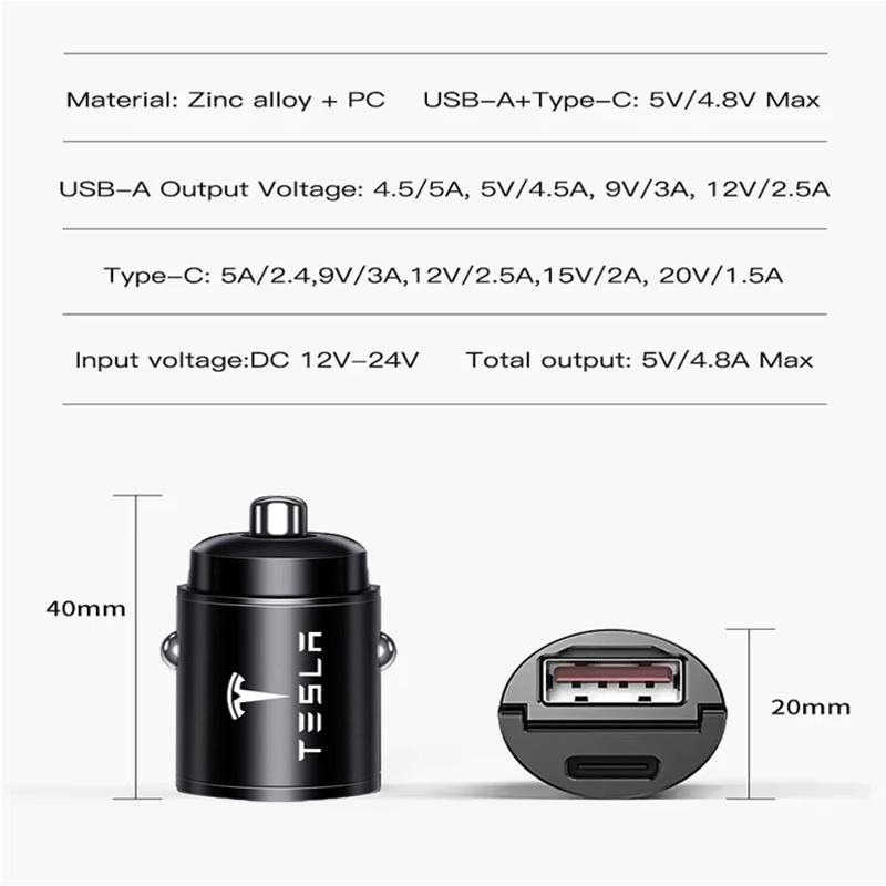 CQEPN1 Mini 100W PD Fast Charging Car Phone Charger USB C Adapter Logo For Tesla Model 3 Y S X Cybertruck Coil Bonina Juguete Roadster