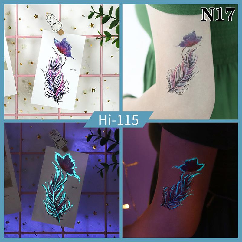 Светящаяся бабочка синяя светящаяся татуировка наклейка кемпинг водонепроницаемая временная татуировка перья одноразовая поддельная татуировка боди-арт