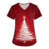 Women's Christmas Print Loose V-Neck Pocket Short-Sleeved Uniform
