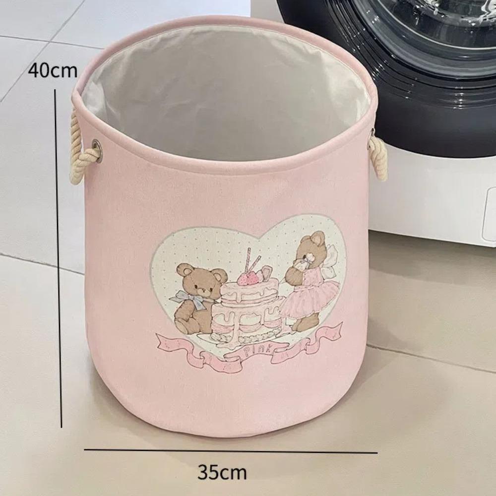 Cute with Handles Laundry Basket Cartoon Bear Rabbit Large Capacity Toys Storage Basket Round Foldable Clothes Basket Bedroom