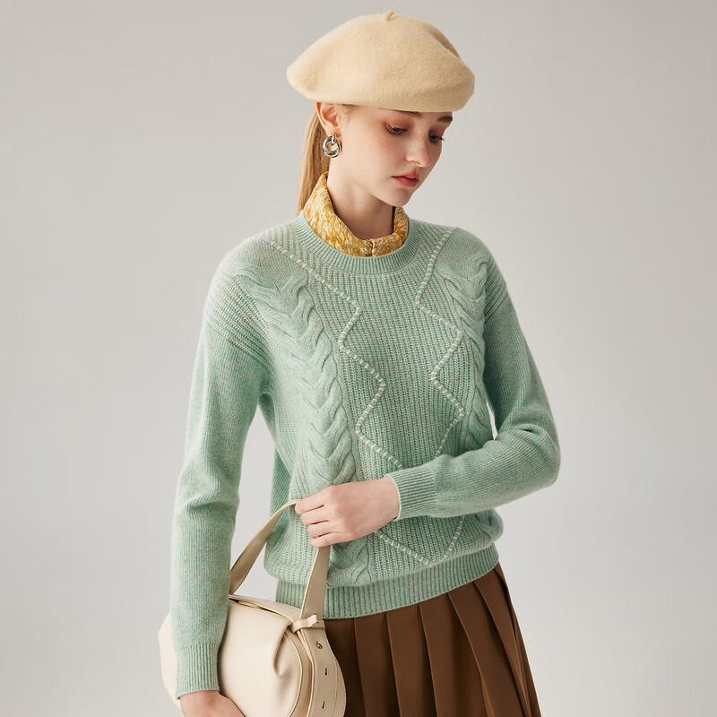Zhaojun Women's 2025 A/W 100% Cashmere Crew Neck Cable Knit Pullover