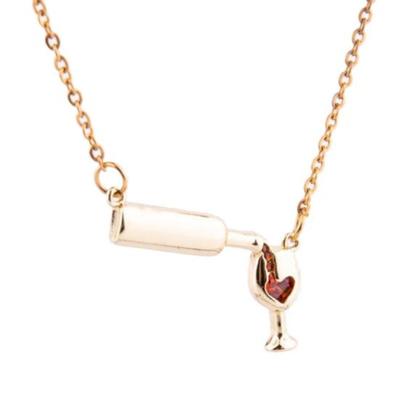 Regalo di gioielli per collana con ciondolo intarsiato con rubino finto, bottiglia di vino da donna