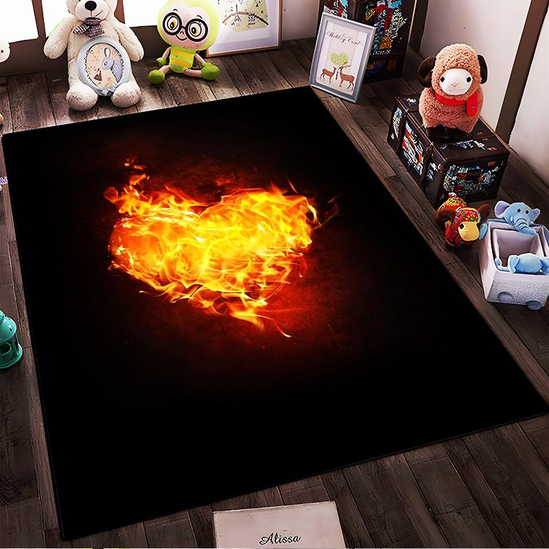 Flaming Heart Design Black Carpet for Living Room or Bedroom Decor Suitable for use as an anti-slip for living room bedroom sofas