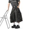 American Tooling Style Black Multi-pocket Wide-leg Pants Men's and Women's Loose Cropped Pants Pleated Design Denim Pants Tide