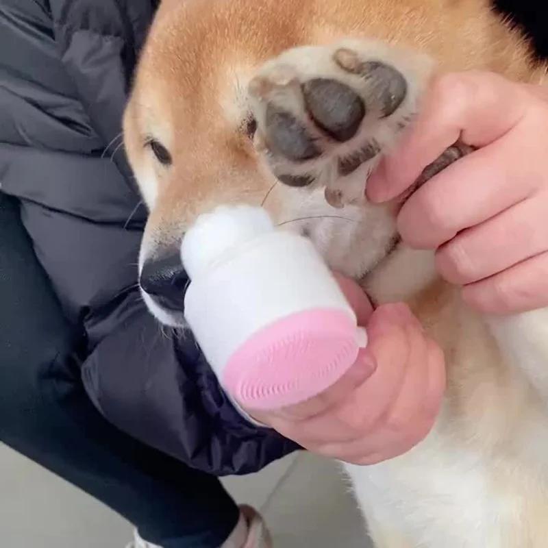 Pet Paw Cleaning Brush, Dog Foot Washer Silicone Double-Sided Massage Brush, Plastic Pet Foot Cleaning Tool with Soft Bristles F