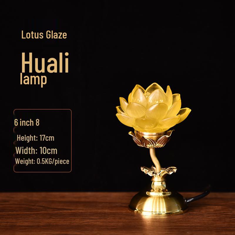 Seven-Color LED Crystal Lotus Lamp for Buddha and Guanyin Offerings