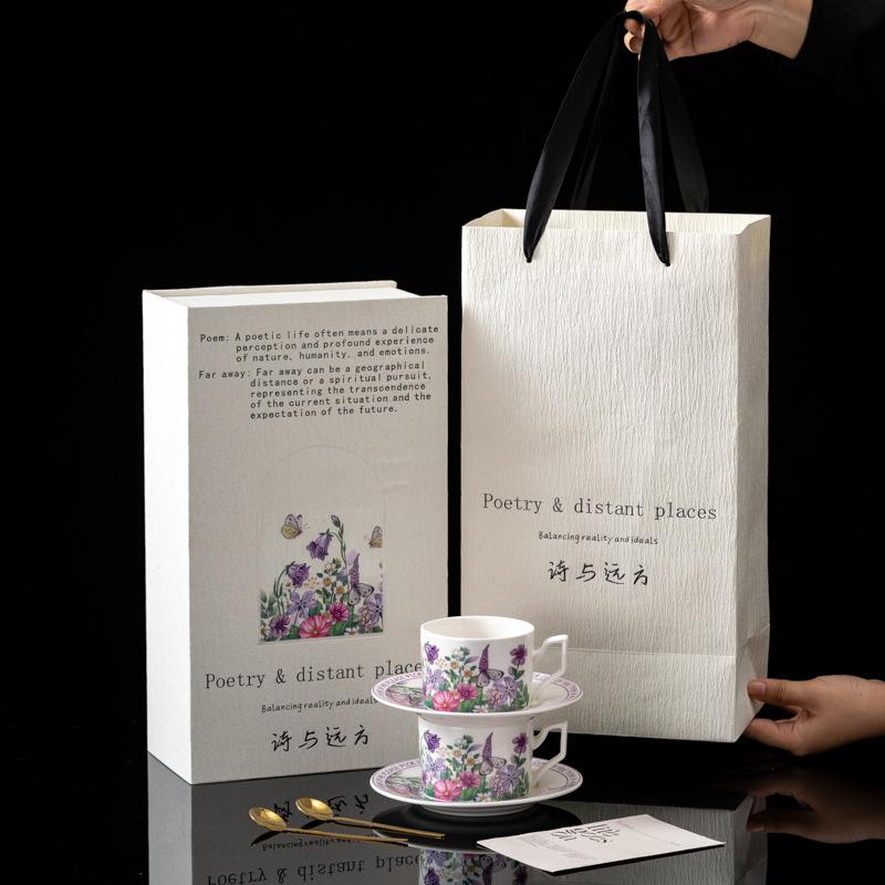 Violet Coffee Cup And Saucer Gift Box For Newcomers, High-Value Afternoon Tea Ceramic Cup Design Cup And Saucer Set