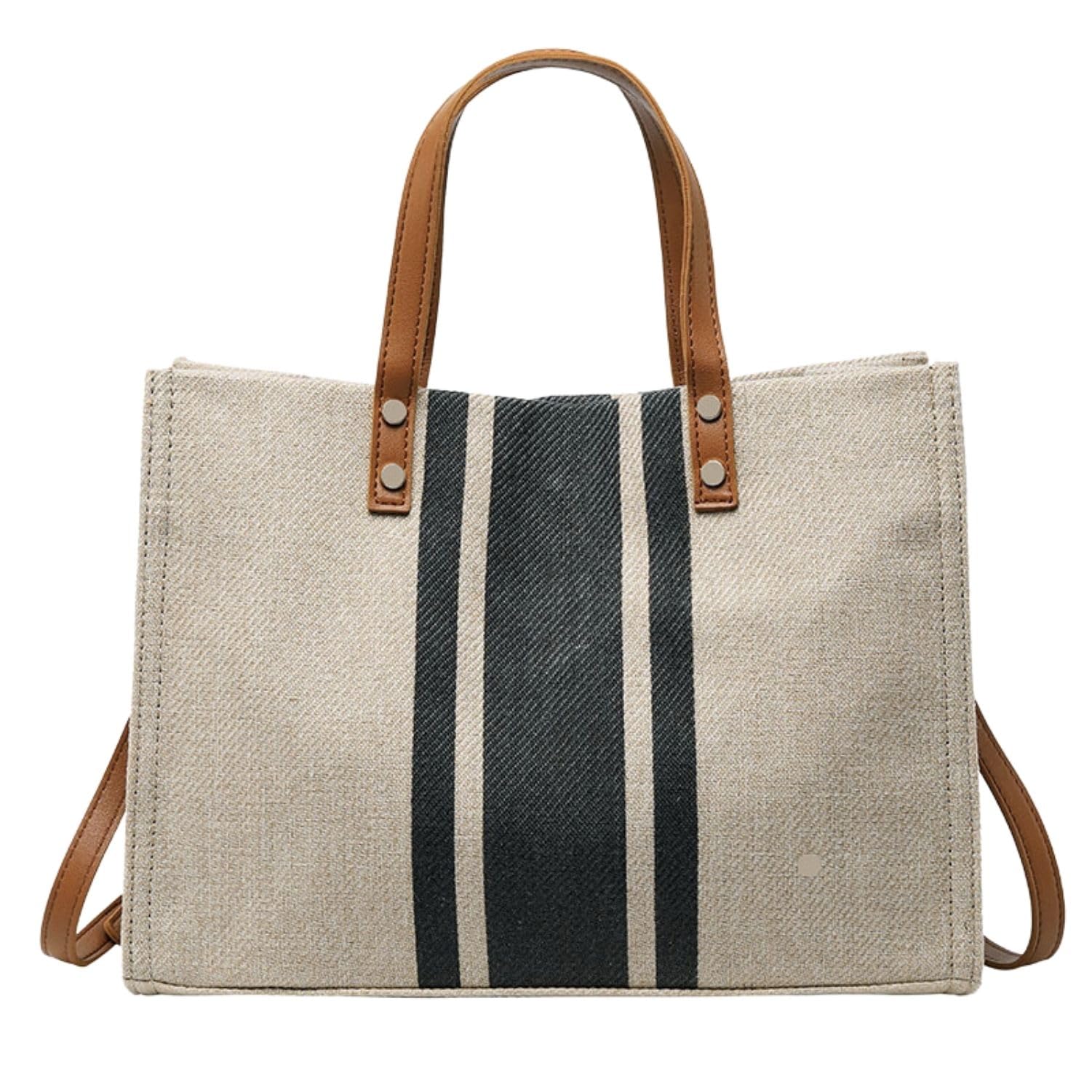 

Lakeruta Women s Casual Shoulder Bag, Tote Bag, 2-Way Canvas Fabric with Magnetic Buckle, Zippered Pocket (Black Stripe)