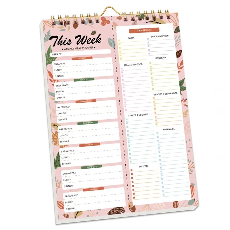 

Spirals Meal Planning Pad Notebook Featuring Detachable Shopping Lists And Wall Hanging Hook For Weekly Organization