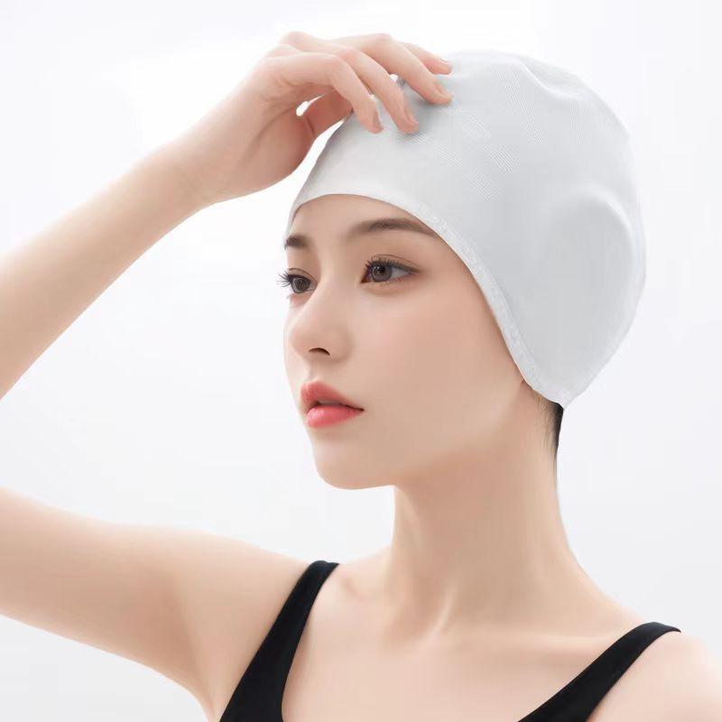 New Style Swimming Cap Women's Long Hair Ears Highly Elastic Waterproof Comfortable Without Tightening Head Enlarged Solid Color Hat