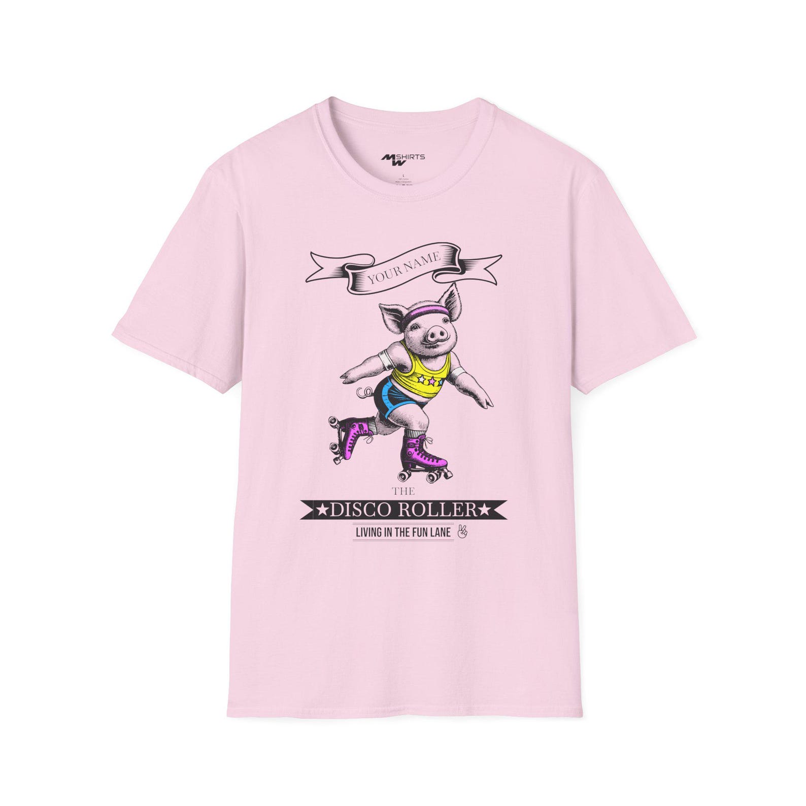 Personalized Disco Roller Pig T-Shirt: Custom Name, Retro Skater Gift S