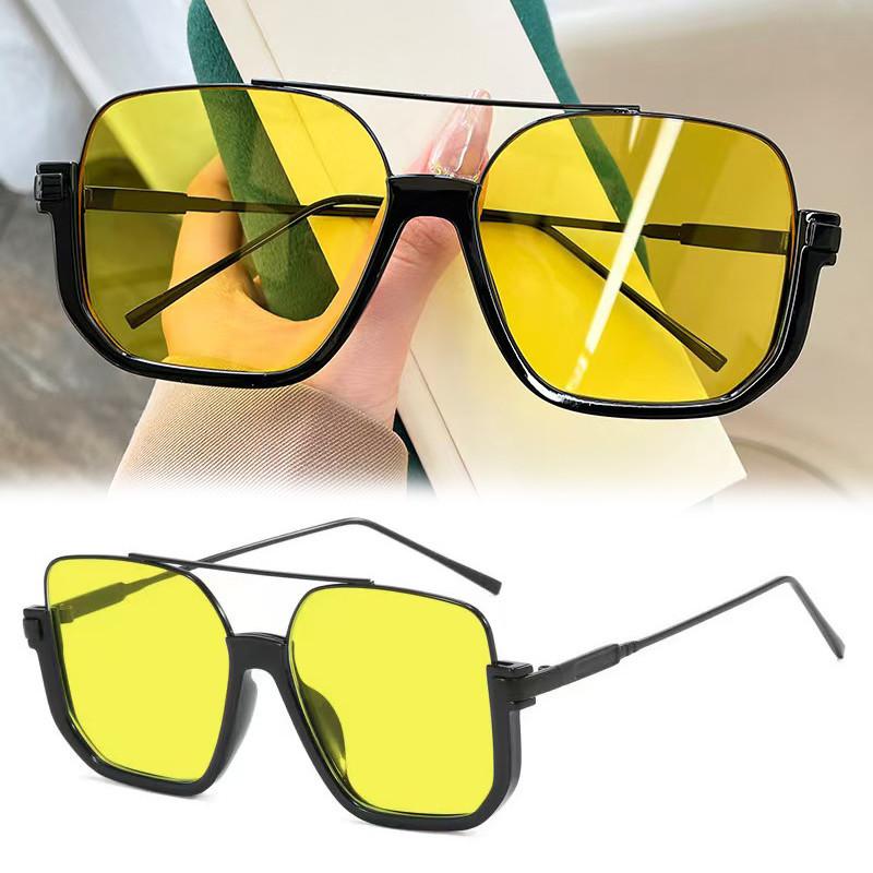 

Retro Double Beam Large Frame Metal Sunglasses For Women Men fashion Square Brown Driving Glasses Outdoor Shades UV Resistance C8