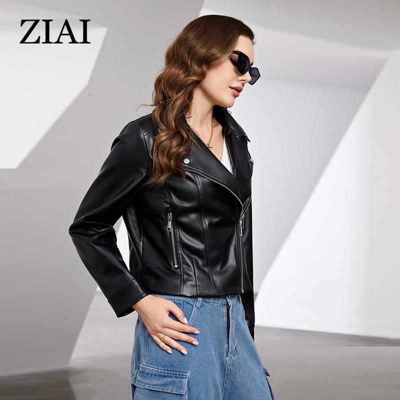 ziai New Spring Autumn Women Short Faux Leather Jacket Casual PU Coat Loose Motorcycle Jackets Fashion Streetwear Oversized Korean Coat ZPW-202301