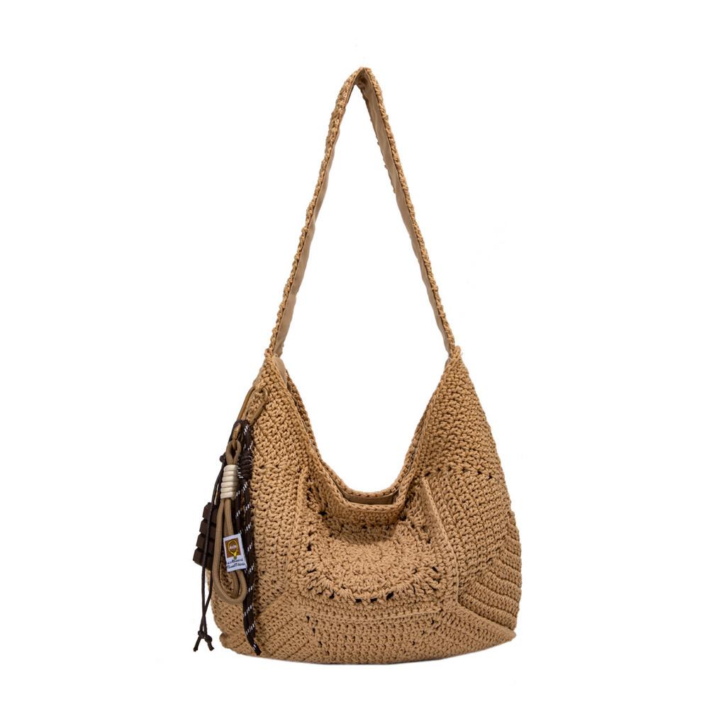 Cotton Rope Tote Bag With Hollow Splicing For Casual Day Use