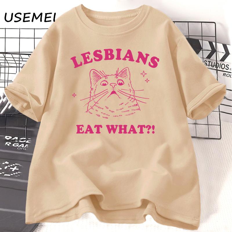 LGBT Lesbians Eat What Cat T Shirts Funny Gay Pride T-Shirts LGBTQ 90s Cat Lover Graphic T Shirts Aesthetic Women's Clothing Top
