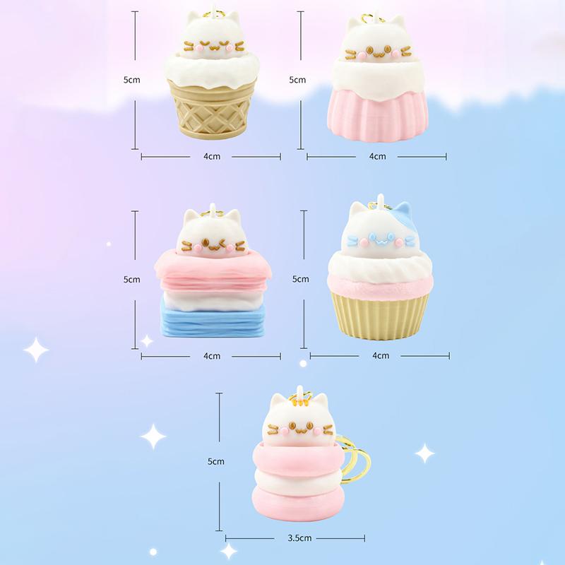 1 Pcs Kawaii Cake Cat Clicker Fidget Keychain Cute Pet Stress Relief Pendant Mini Decompression Toy Gift