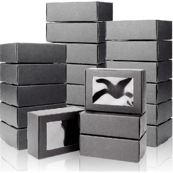 BadenBach 50 Pack Mini Rectangle Kraft Paper Boxes with Clear Windows,3.33" x 2.35" x 1.18",Tiny Small Homemade Soap Packaging Box Small Gift Boxes