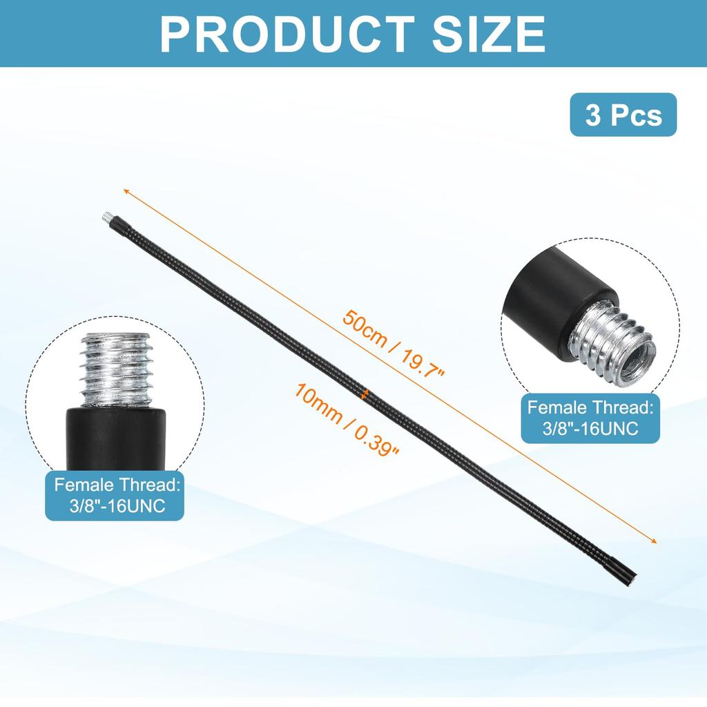 PATIKIL 50cm Gooseneck 3-Piece Set Microphone Arm Stand Tube Adapter Extension Flexible Arm Connection for Microphone Light Camera Smartphone DIY