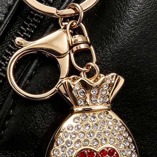 Decorative Key Ring Rhinestone Lucky Bag Keychain, Good Luck Fortune Keyring, Luxury Chain Love Heart Pouch Charm for Handbags Backpacks