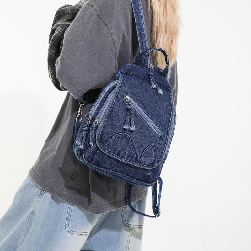 Dámský retro batoh s velkou kapacitou džínový batoh