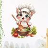 Schattige Zilveren Gradiënt Kat Chef Keuken Muurstickers, Zelfklevende Decoratie voor Koelkast Kast Fornuis Decoratie