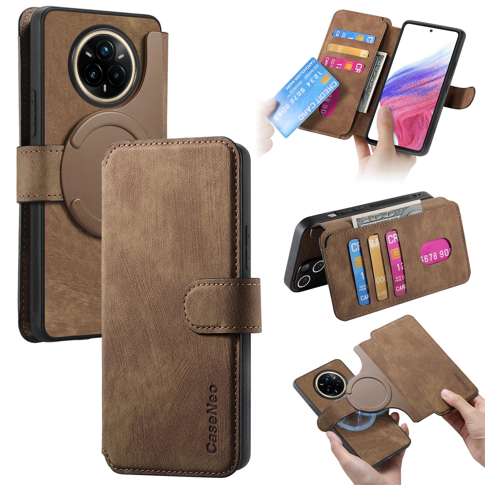 

For Realme 14 Pro 5G Magnetic Case CASENEO Detachable Leather Phone Wallet Cover Brown