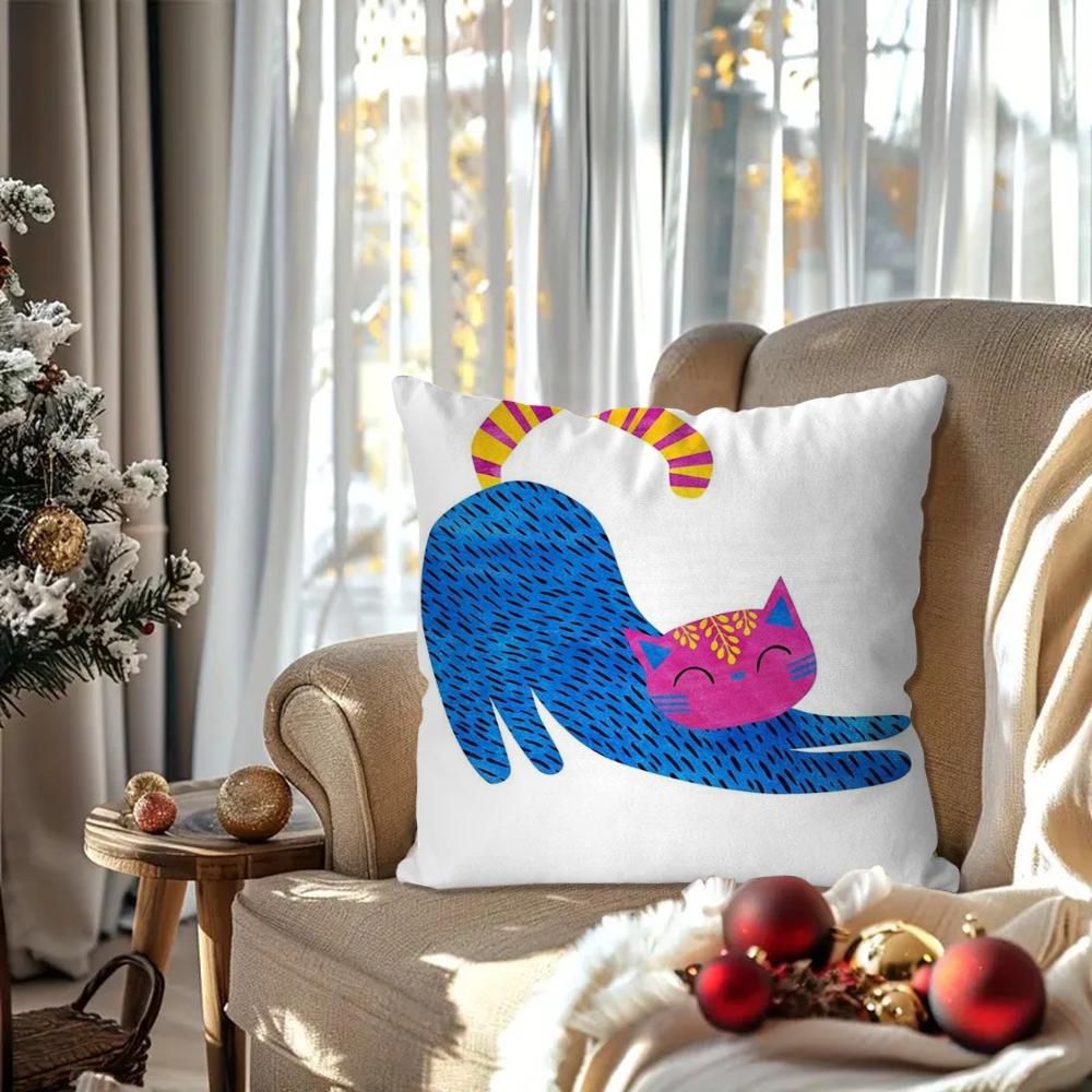 Cute Black Cat Pillow Case Square Pillow Bedroom Sofa Leisure Comfort Cushion Car Living Room Home Decoration 40X40