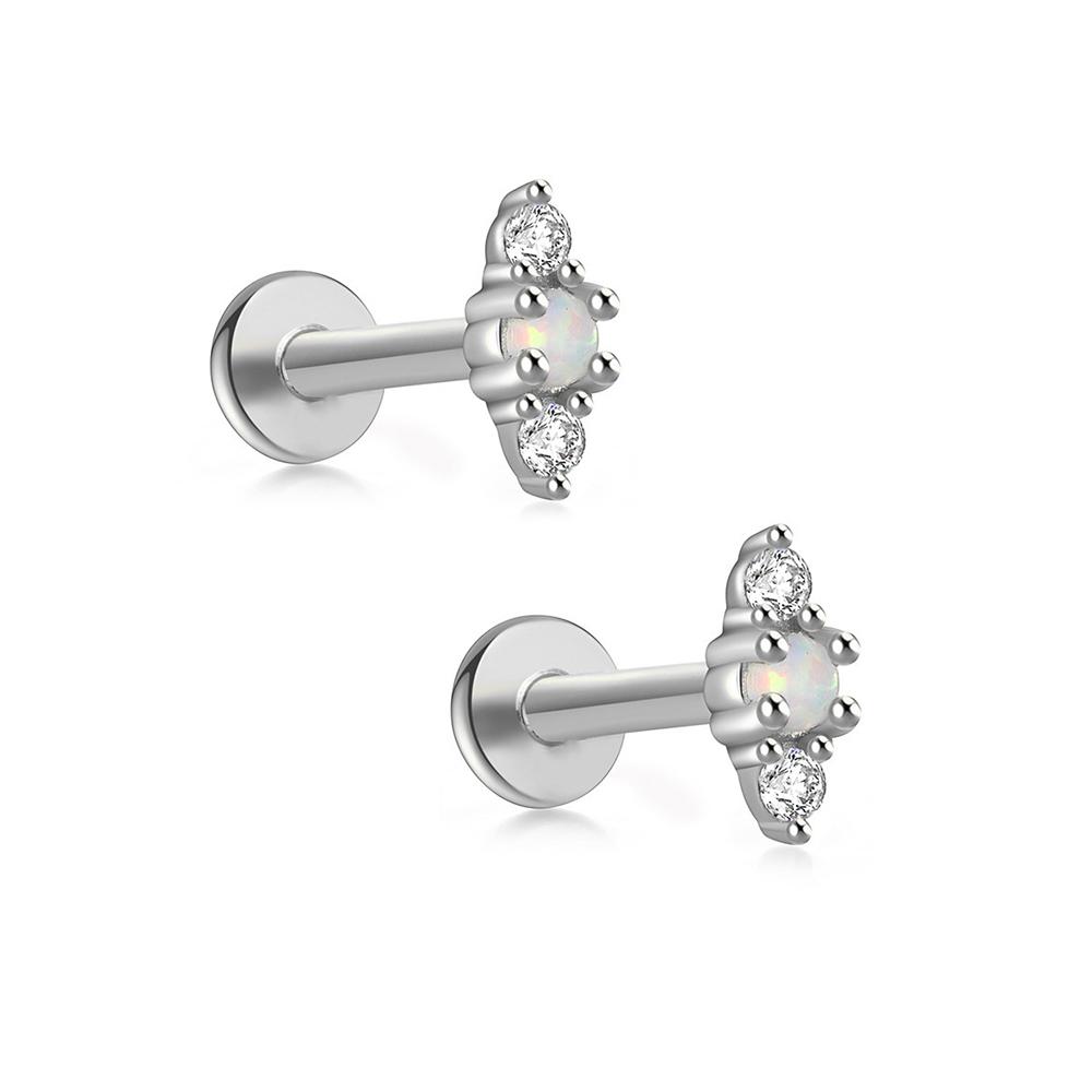2 Pezzi Orecchino Piercing Minimalista in Acciaio Inossidabile con Opale per Donna Raffinati Piccoli Borchie a Corona Orecchino Cartilagine Gioielli per il Corpo Regalo